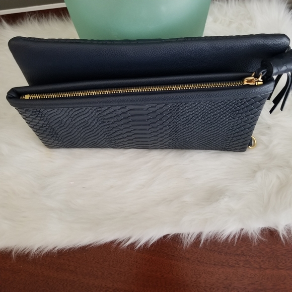 Gigi New York Navy embossed Python Leather Clutch - Picture 4 of 6